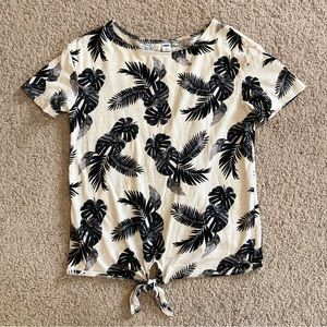 Womens Old Navy Cotton Tie Front Tee Shirt - Palm Tree Print Size Small